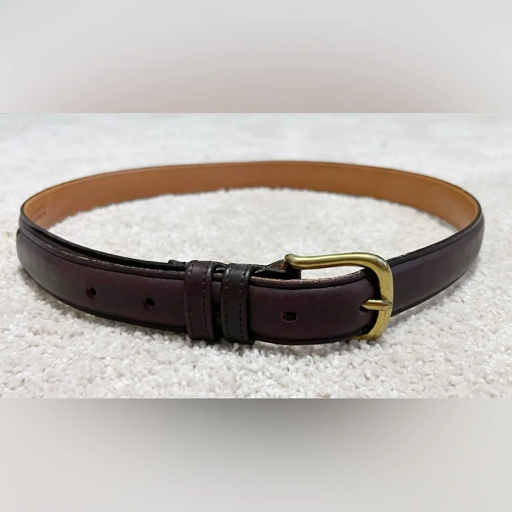 Vintage COACH Skinny Burgundy Leather Belt with Brass Buckle - Picture 2 of 5